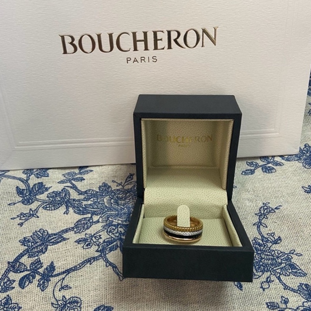 Men's Gold and Black BOUCHERON Quatre Clou De Paris SZ 17.5 Ring In EUC